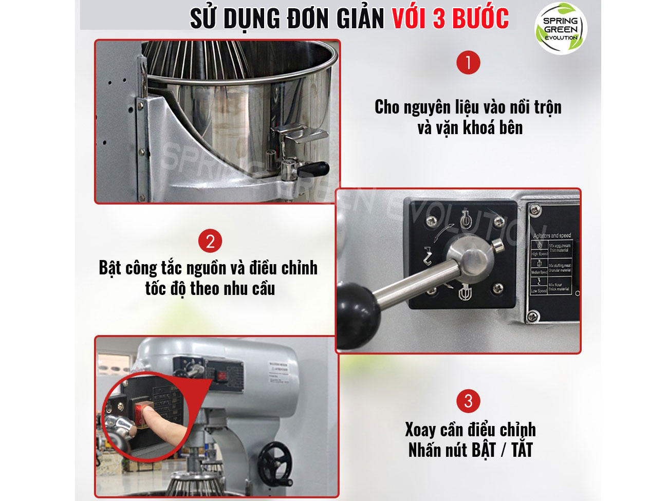 Máy trộn bột sử dụng đơn giản với 3 bước Máy đánh trứng công nghiệp