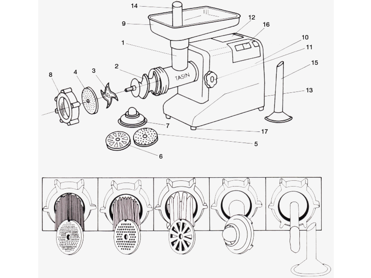 Cấu tạo của máy xay thịt công nghiệp TYRA-018 