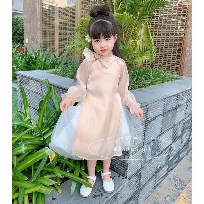 áo dài bé gái nơ cổ
